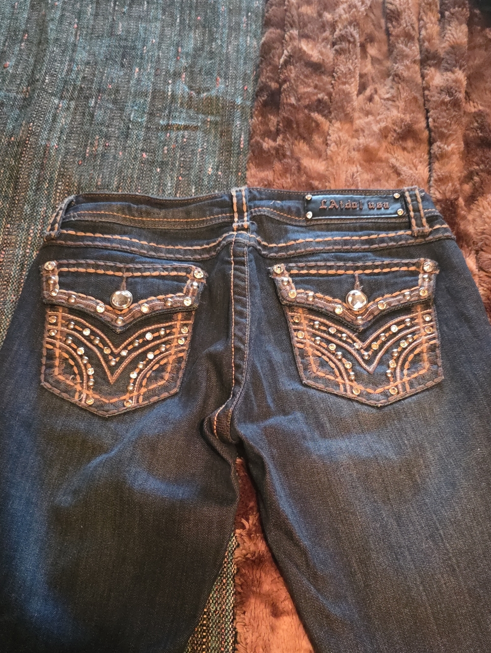 L.A. idol Dark Blue Rhinestone Embellished Boot Cut Jeans